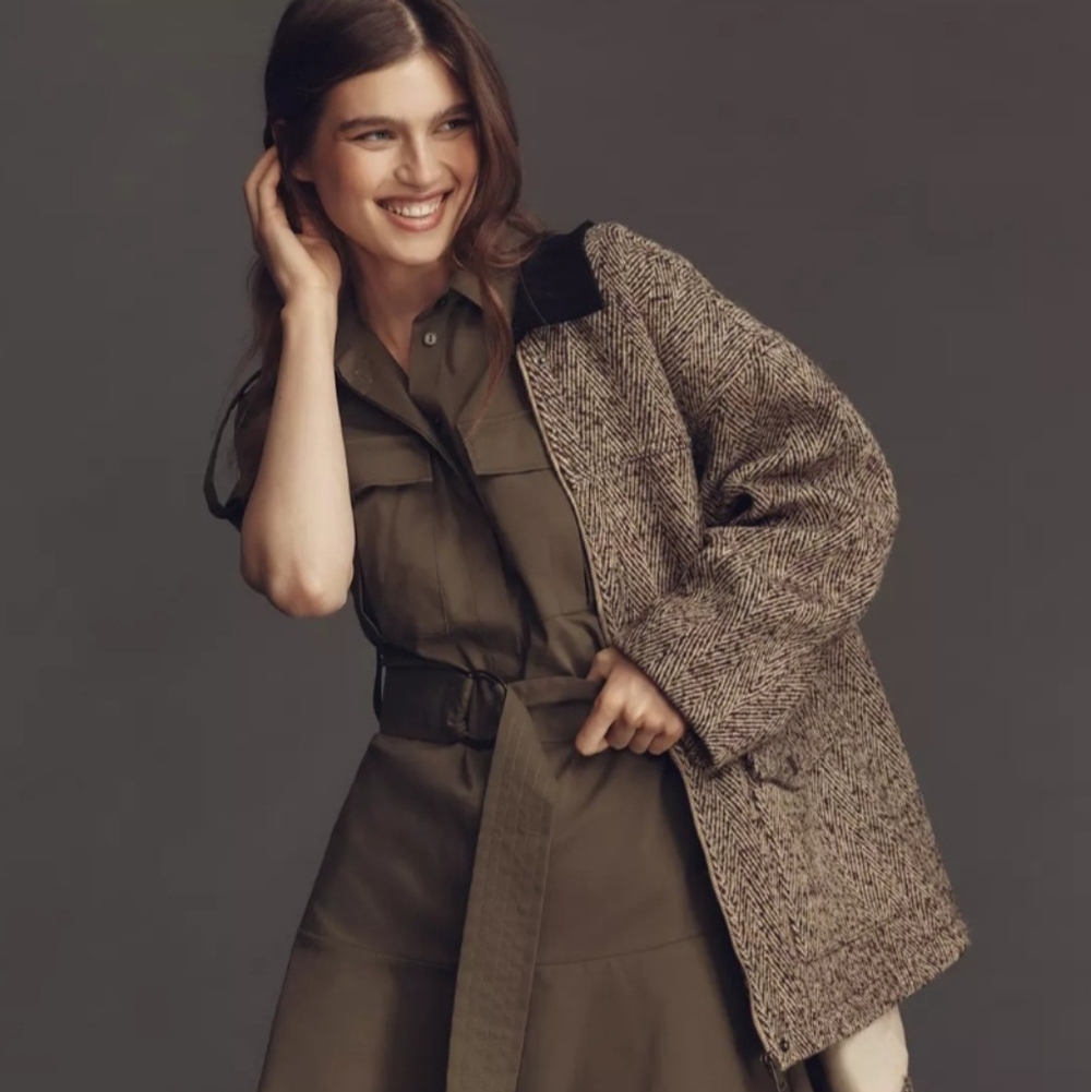 Anthropologie Exquise Utility Shirt dress, olive, size small